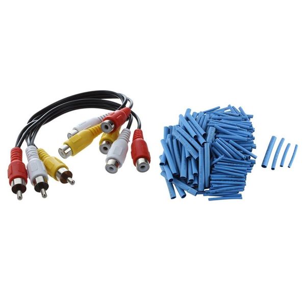 

audio cables & connectors 200pcs 4 sizes polyolefin heat shrink tubing cable sleeve blue 1 set 3 rca male jack to 6 female plug splitter vid