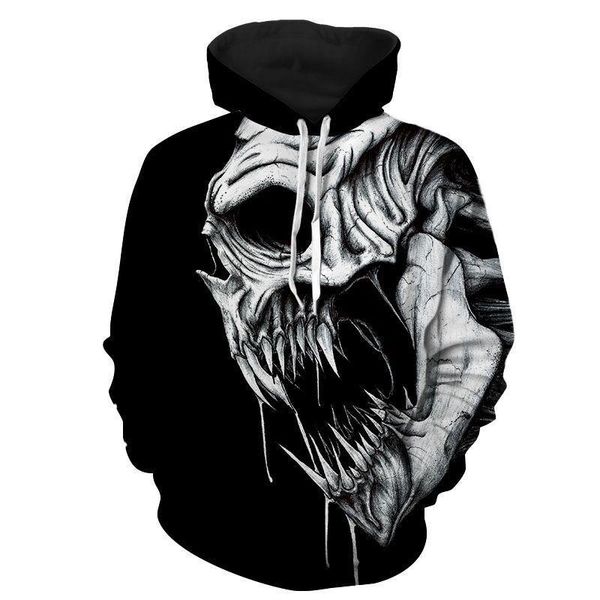 

halloween skull devil pattern men s 3d printed hoodie visual impact party punk gothic round neck sweatshirt hoodie, Black