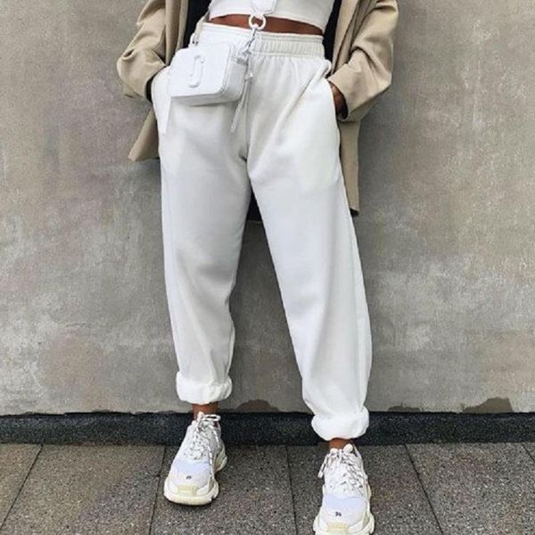

high fashion autumn casual womens pants waist hip hop baggy joggers sweatpants sports trousers black gray white, Black;white