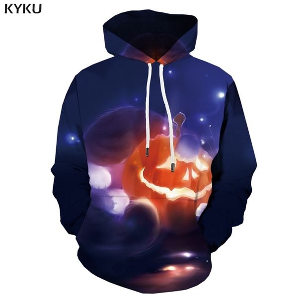 

kyku3d halloween pumpkin cheshire cat print men's sportswear hoodie, Black