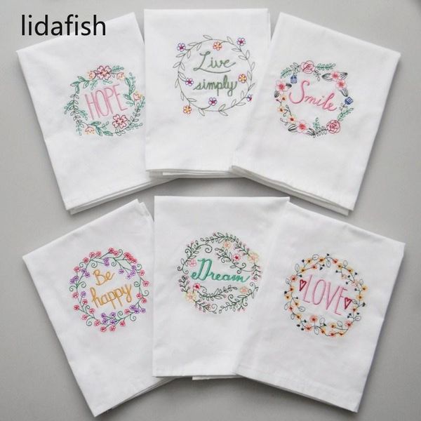 

lidafish cotton letter embroidery kitchen absorbent cleaning japanese style white tea towel cloth table napkin for wedding party