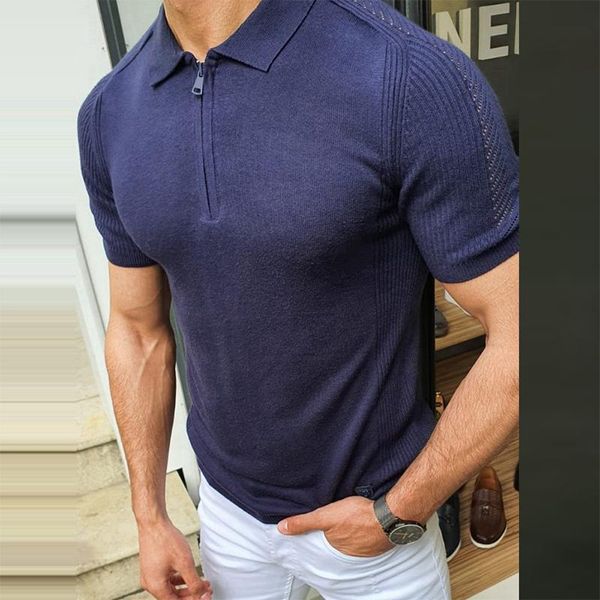 

men's polos casual zipper turn-down collar mens shirts solid short sleeve slim 2021 summer fashion shirt men streetwear, White;black