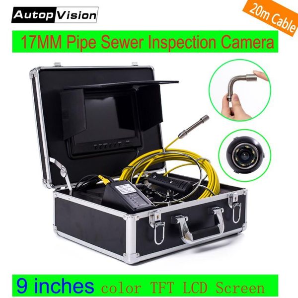 

6.5/17/23mm professional industrial endoscope 9'' lcd 20m cable pipeline inspection camera system sewer snake video ip cameras