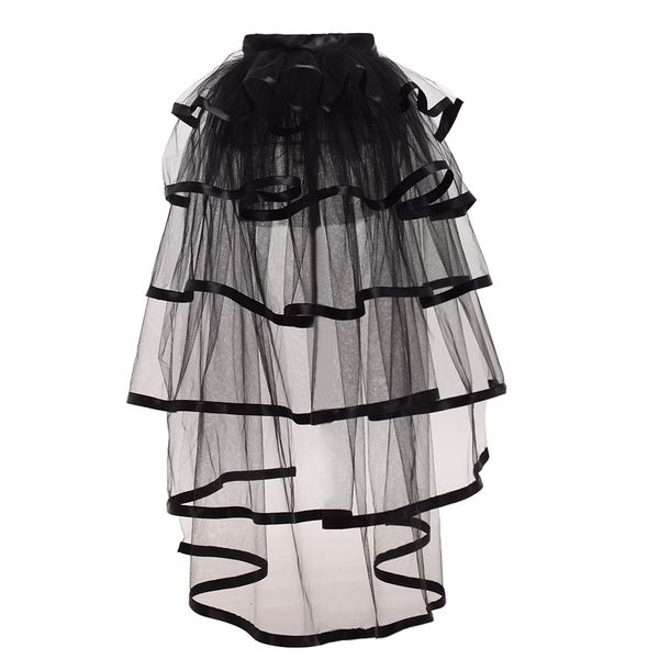 

black tiered tulle tutu skirt bustle costume for women gothic victorian steampunk black overskirt white/red/purple, Black;red