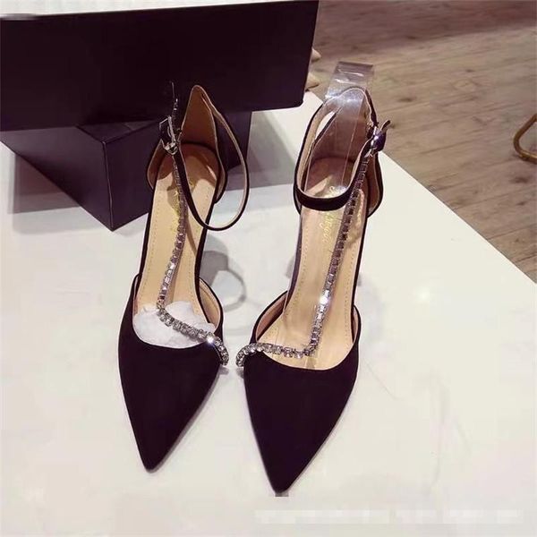 

sandals 2021 spring and autumn high heels rhinestone thin heel hollow french pointed fashion women's shoes, Black