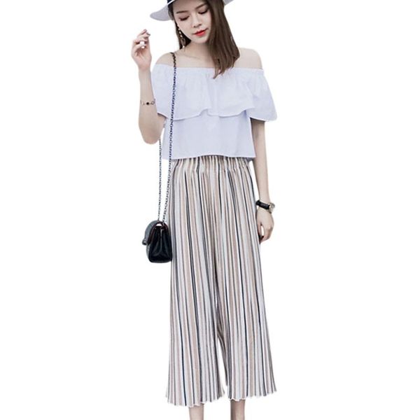 

summer casual draped loose slim wild sense nine points pants coffee stripes xl women's & capris, Black;white