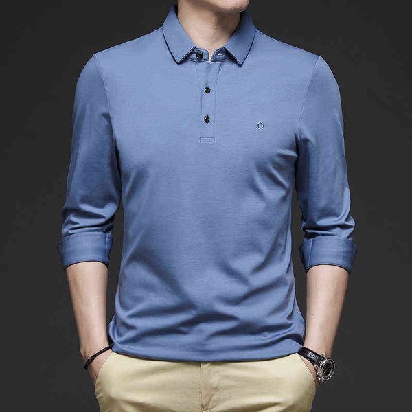 

2021 spring and autumn men's long sleeve t-shirt mercerized cotton bottomed shirt ice silk lapel polo top, White;black