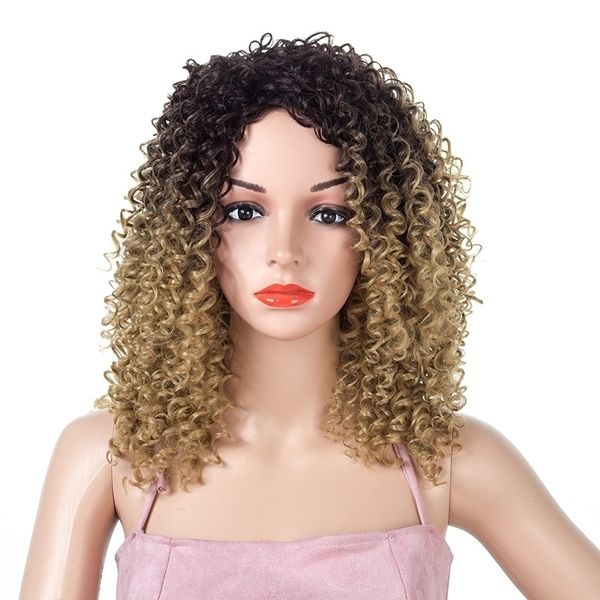 

long women's fashion wig curly hair new gradient color small curl high temperature silk chemical fiber head cover, Black