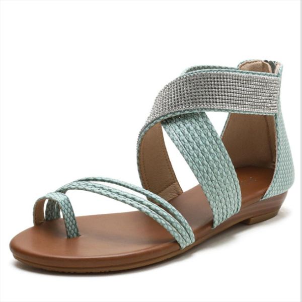 

sandals 2021 roman summer casual shoes fashion word with rhinestone mid-slope heel female mother xm043, Black