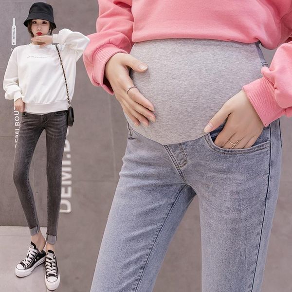 

87538# maternity pants summer jeans belly support elastic waist trousers bottoms, White