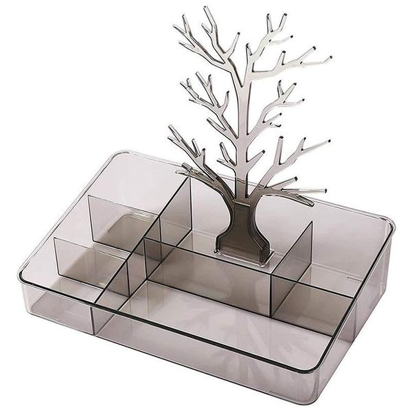 

hooks & rails clear makeup organizer tray, 6 spaces cosmetic display case storage box for lipstick, brushes