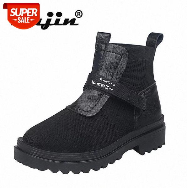 

fujin 2021 women's ankle boots winter slip on breathable mid round head low heel autumn thick bottom fashion women short boots #4y4t