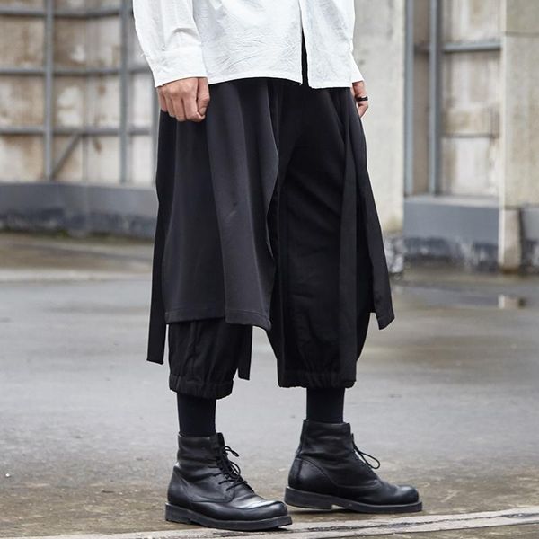 

men's pants male women japan streetwear hip hop gothic skirt trouers kimono stage clothes men splice loose casual black harem