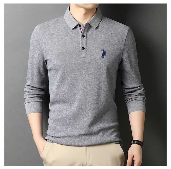 

2022 new high-quality cotton embroidery men's polo shirt stitching embroidery striped long-sleeved winter top, White;black