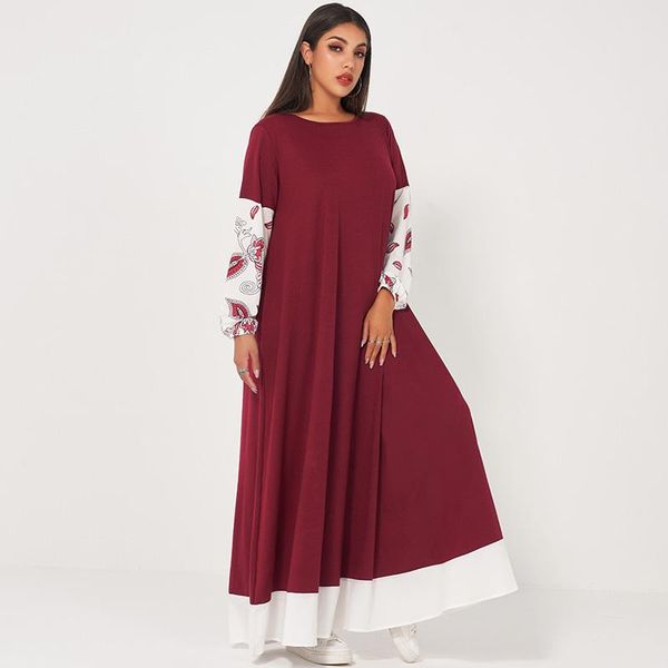 

casual dresses womens dress printed stitching round neck lantern sleeve long loose sports, Black;gray