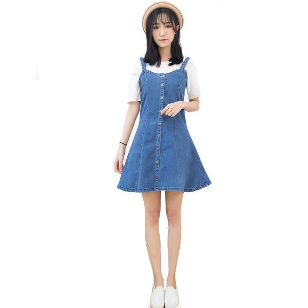 

skirts summer denim skirt female 2021 sweet stretch long buckle blue, Black