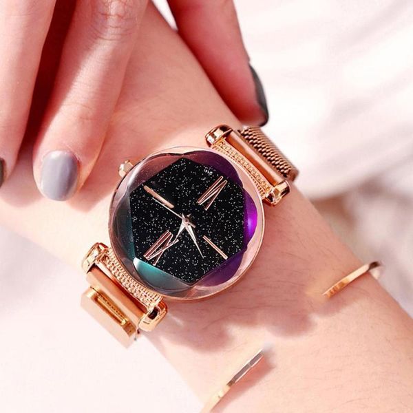 

wristwatches fashion women's magnet watch starry sky women watches luxury diamond ladies quartz wristwatch for, Slivery;brown