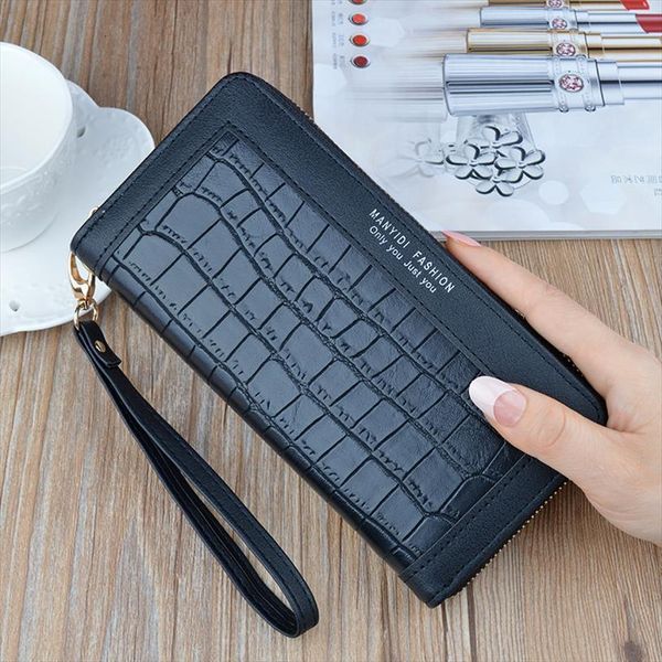 

wallet women long brand leather coin purses tri fold soft skin buckle clutch female money bag hand credit card holderf, Red;black