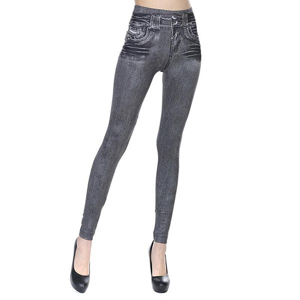 

women's leggings fashion women jeans seamless skinny trousers imitation elastic high waist slim casual solid, Black