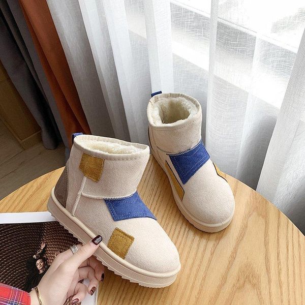 

designer boots 2021 winter shoes plush warm flat ankle for woman fur snow women comfortable slip on women's, Black