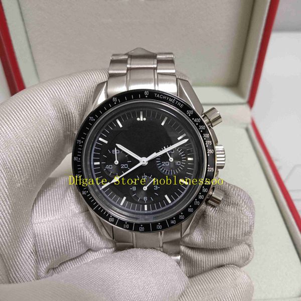 

with original box men chronograph watch mens black dial chrono work professional stainless steel bracelet quartz movement sport men's w, Slivery;brown