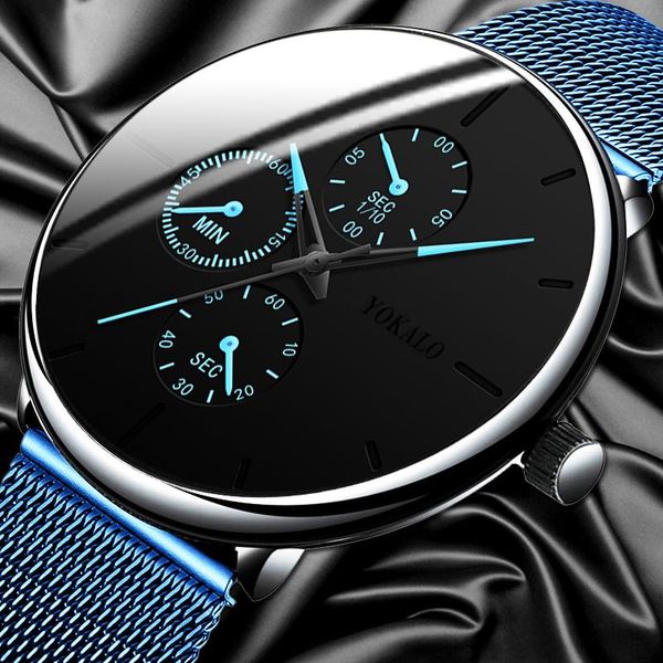 

wristwatches classic watch for men three eyes dial business relogio masculino color pointer steel mesh belt super thin male minimalist, Slivery;brown