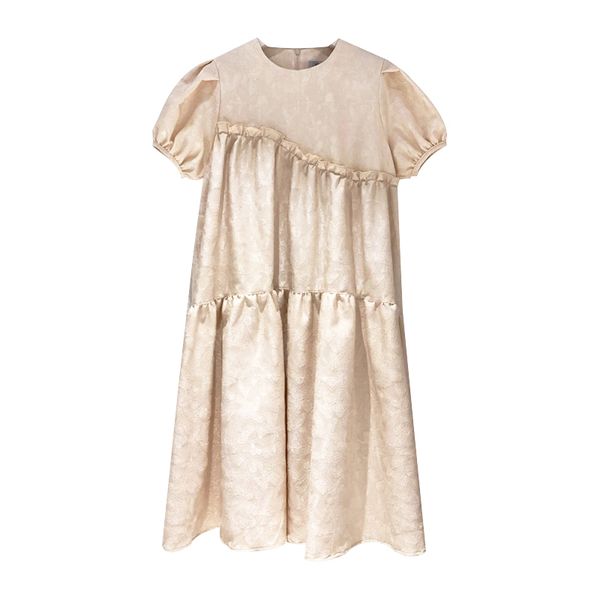 

women o neck puff sleeve short loose midi dress summer female beige black solid d1962 210514, Black;gray