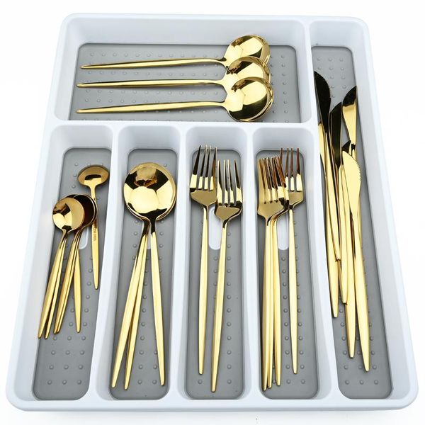 

dinnerware sets 24pcs gold set mirror knife fork spoon cutlery stainless steel tableware luxury plastic storage box