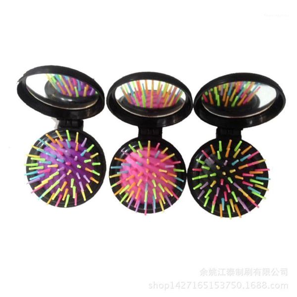 

1-10 pcs girls portable mini folding comb airbag massage round travel hair brush with mirror cute mirrors1
