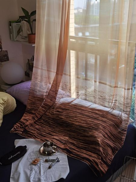 

curtain & drapes ins translucent scenic chiffon yarn bedroom scenery floating cloth balcony gauze living room partition