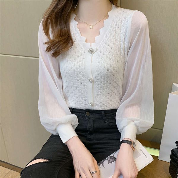 

autumn stitched long sleeve sweater sweet and gentle temperament v-neck sweater cardigan, White;black