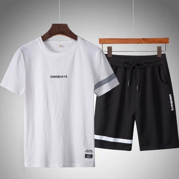 

brand summer sets casual 2 mens tracksuit piece set fashion t shirt shorts short jogging track suit, Gray