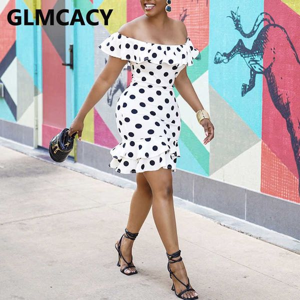 

off shoulder polka dot printed bodycon mini dress 210702, Black;gray
