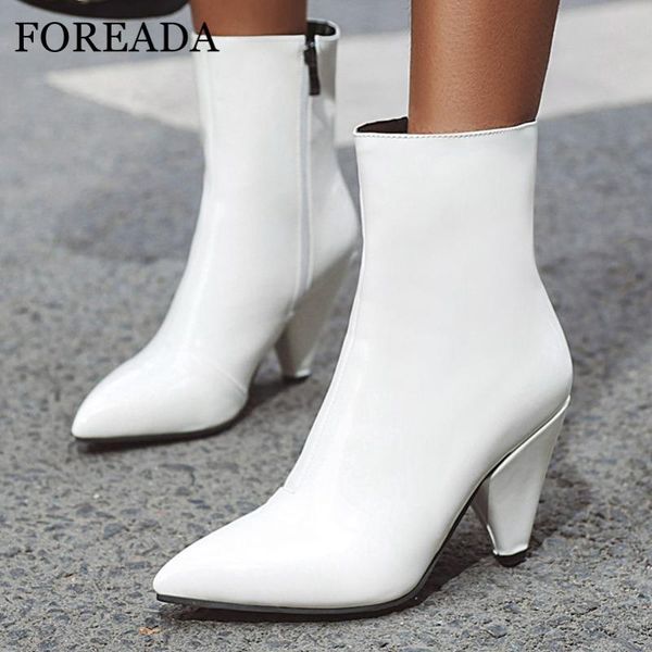 

boots foreada spike heel short zip pointed toe woman extreme high ankle female shoes autumn winter white 35-46, Black