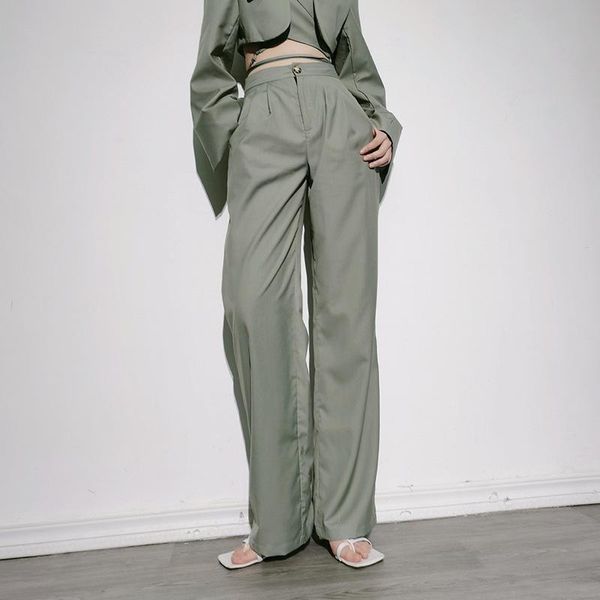 

women's pants & capris [ewq]korea chic fashion high waist trend women casual straight long solid color button suit 2021 16w1725, Black;white