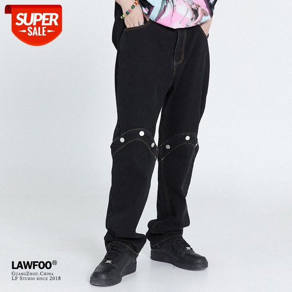 

lawfoo men's button stitching detachable jeans casual trousers #ef1i, Black