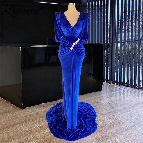 

royal blue velvet dubai abaya muslim evening dresses v neck long arabic middle east moroccan kaftans turkish pakistan party gown, White;black