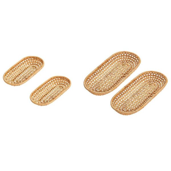 

storage baskets 2pcs rattan bread oval hand-woven tea tray home decoration