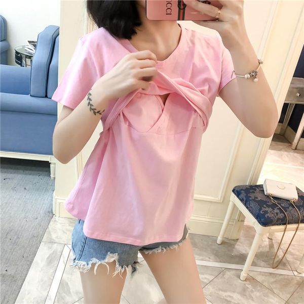 

maternity & tees feeding t-shirts for pregnant women summer pure cotton solid color casual breastfeeding clothes recommended9003, White