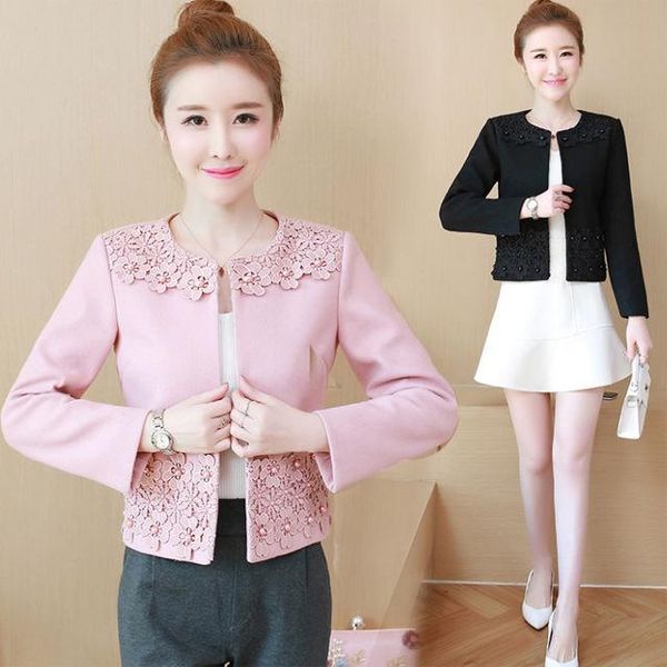 

women's jackets 2021 fashion pink lace beding coat women long sleeve plus size autumn jacket coats and clothes, Black;brown