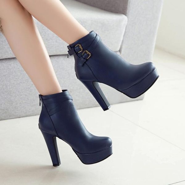 

boots plus size 9 10 -19 women shoes ankle for ladies woman winter belt buckle rear zipper thick sole, Black
