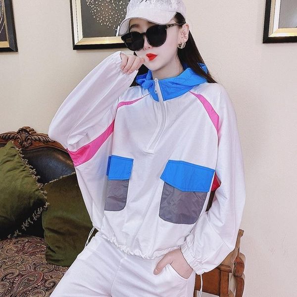 

leisure sports suit women 2021 loose slimming korean style color matching fashion casual set two-piece women's two piece pants, White