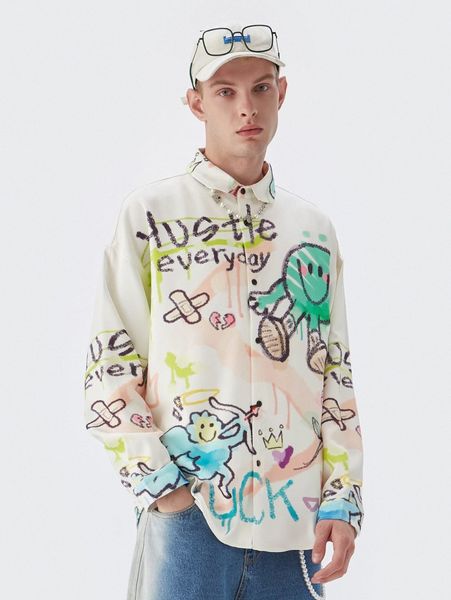 

men cartoon and letter graphic shirt c06v#, White;black