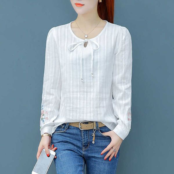 

women's tanks & camis 100% cotton white shirt women long sleeve embroidery elegant ladies office blouse plus size p2nt