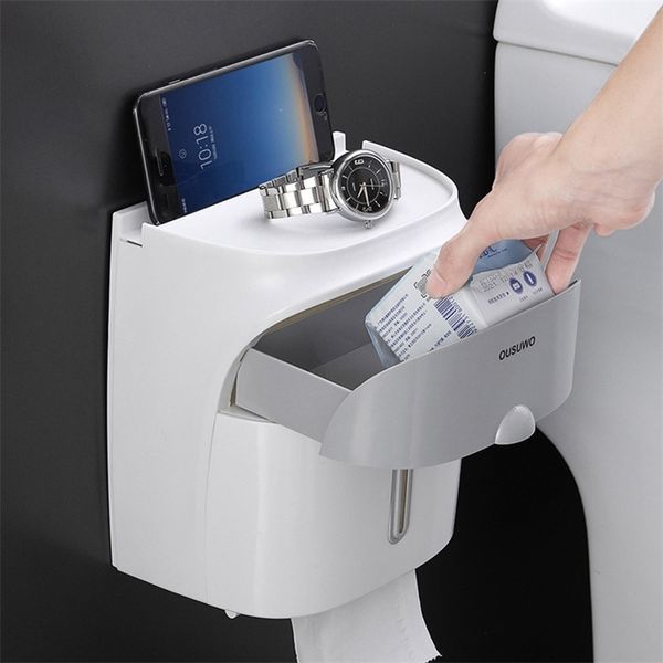 Acessórios do banheiro Titular de papel higiênico Dispenser caixa de tecido plástico impermeável parede montada em parede portátil duplo 210423