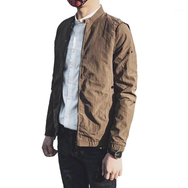 

men's jacket spring and autumn clothing trend stand collar jackets, Black;brown