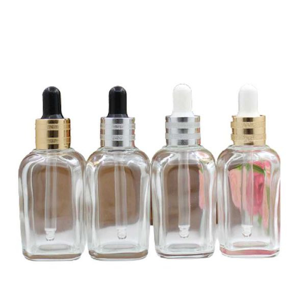 

storage bottles & jars 50ml clear square glass dropper essential oil vials gold silver lid black white travel cosmetic container 10piece