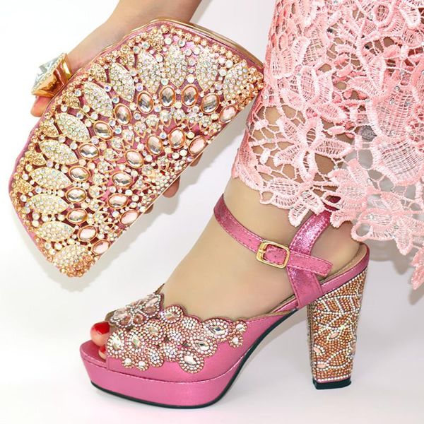 

dress shoes european beautiful pu with crystal and bags set est fashion woman pumps bag to match for party, Black