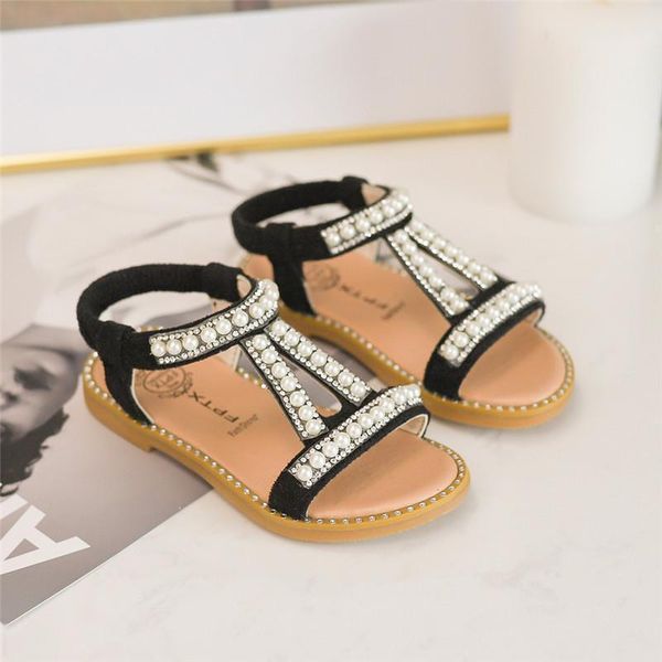 

sandals summer girls leather princess rhinestone kids diamond school children dance shoes, Black;red