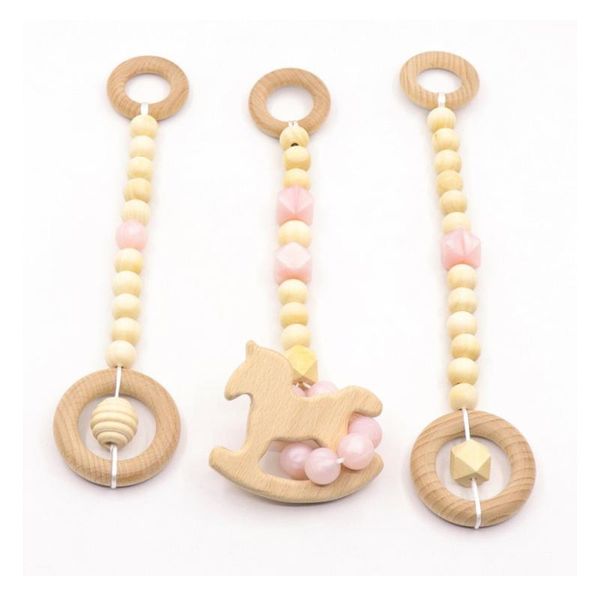 

pacifiers# baby wooden teether ring sensory woodpecker shake the horse toy chew silicone play rattles teething beech wood